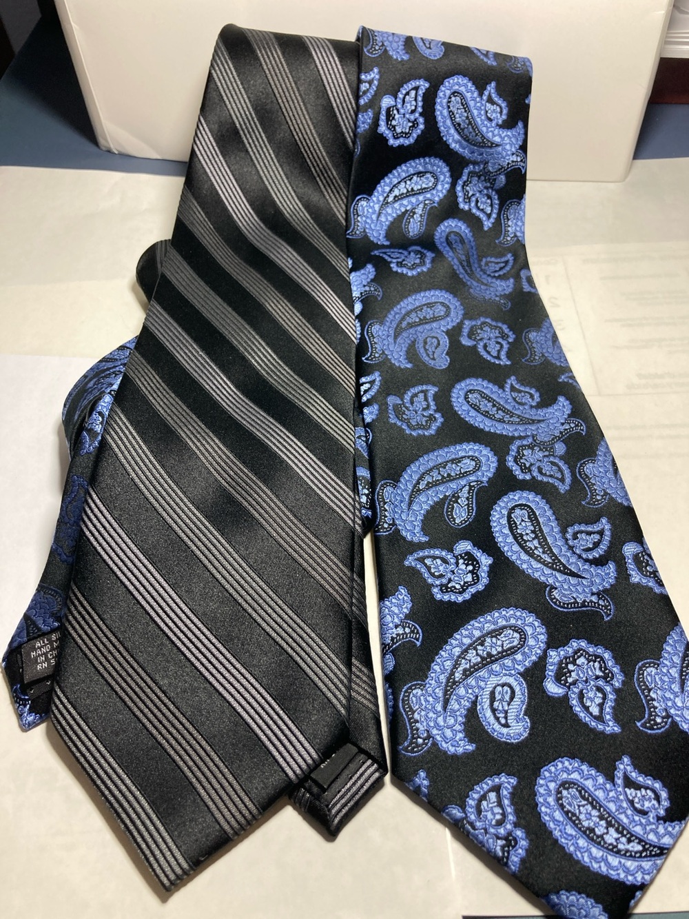 Men's Black & Blue Paisley and Striped Ties - Classic Formal Necktie Set